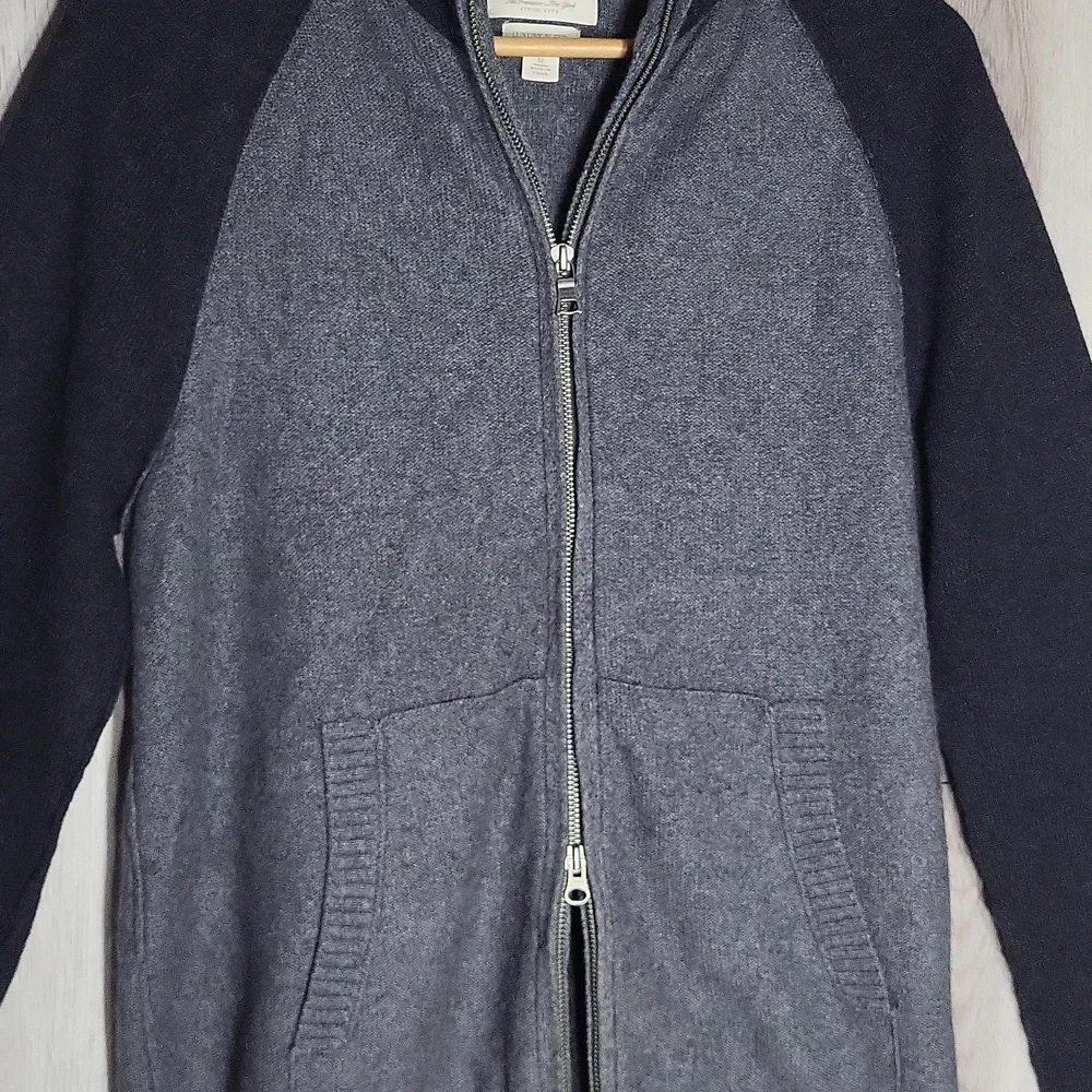 Banana Republic Men M Luxury Angora Cashmere 2 Way Zip Sweater Jacket Grey Black